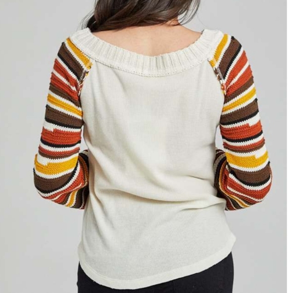 NWT Altar'd State Samantha Top Waffle Knit Ivory Blue Grey Bell Sleeves - Size M - Picture 10 of 15